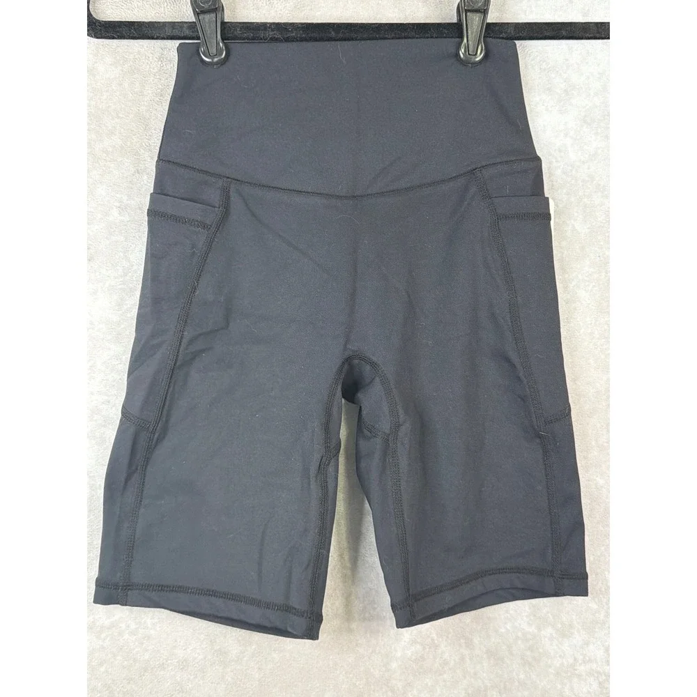 NWT SUNZEL Black High Waisted Biker Shorts w Pockets 7